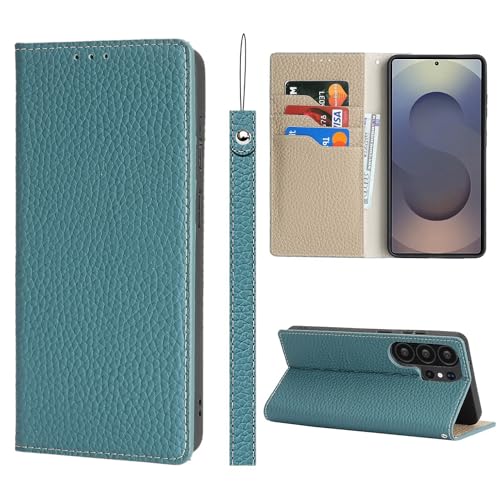Étui Samsung S26 Ultra cuir véritable CAVOR bleu ciel, fini les écrans brisés