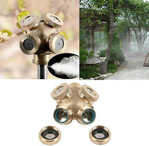 4 Holes Brass Stainless Low Pressure Misting Nozzles 1/4'' Water Atomizer Nozzle for Lawn Sprinkler Greenhouse Misting System (3-Pack)
