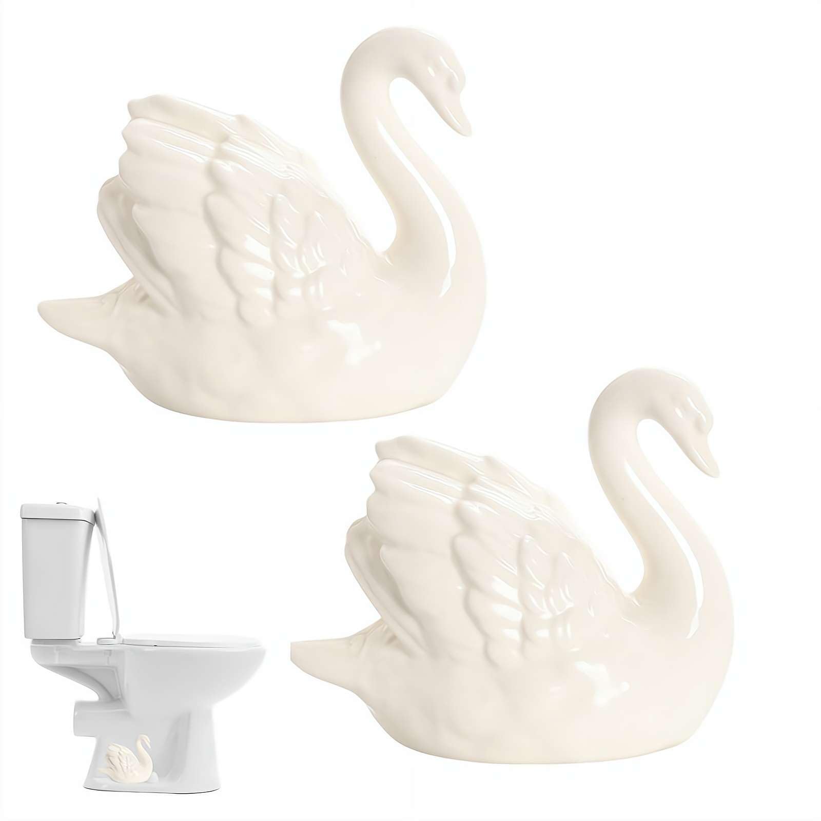 2Pack Swan Toilet Bolt Covers Decorative,Ceramic Toilet BoltCaps Decorative,Funny Toilets Screw Cover Caps,Lovely Swan Toilets Bowl Bolt Covers,Easy Installation Bathroom Replacement Parts
