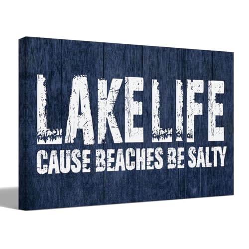 Lake Life Navy Bule Wall Art Prints,Lake Themed Paintings Art ...