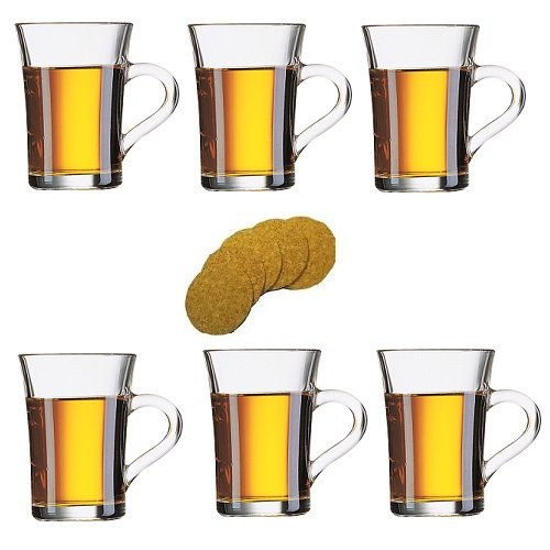 Viva Haushaltswaren - 6 dickwandige Latte Macciato Gläser mit Henkel 230 ml, Gläser Set ideal als Teegläser / Kaffeegläser / Glasbecher verwendbar (inkl. 6 Korkuntersetzer)