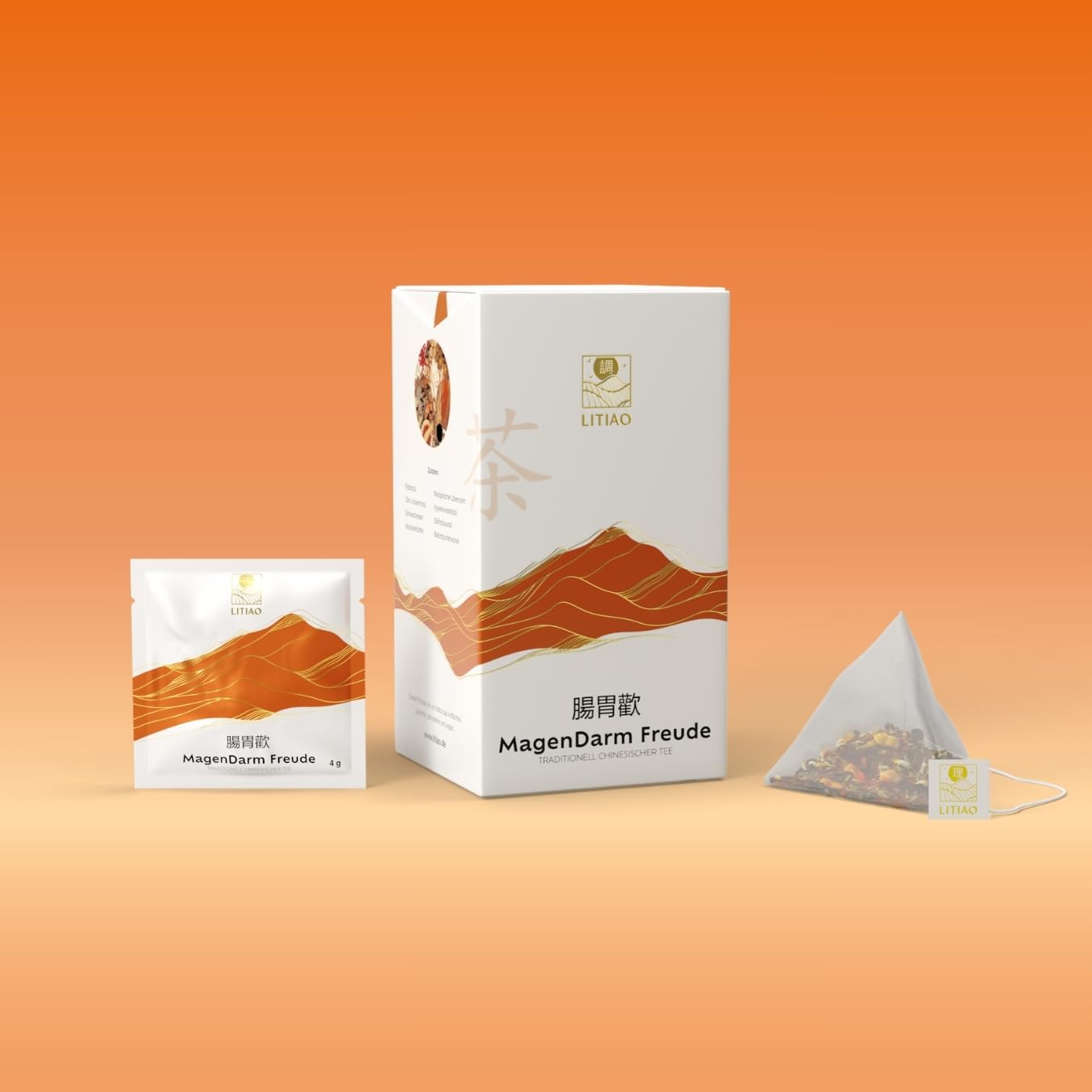 LITIAO MagenDarm Freude - Traditionell Chinesischer Kräutertee | Mit 8 TCM-Kräutern | 15 Pyramidenteebeutel | Koffeinfrei | 6 Packungen