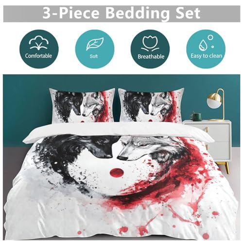 Juego de ropa de cama de 3 piezas microfibra suave diseño animales lobo 6