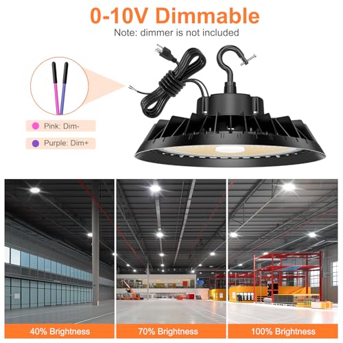 LED High Bay Lights, Super Bright 150W UFO High Bay LED Shop Lights, 22500LM 5000K, 0-10V Dimmable, 5' Cable Plug, IP65 Waterproof, ETL Listed Plug & Play Lighting High Bay for Gym Factory Warehouse by BBESTLED - Used condition - Image 4