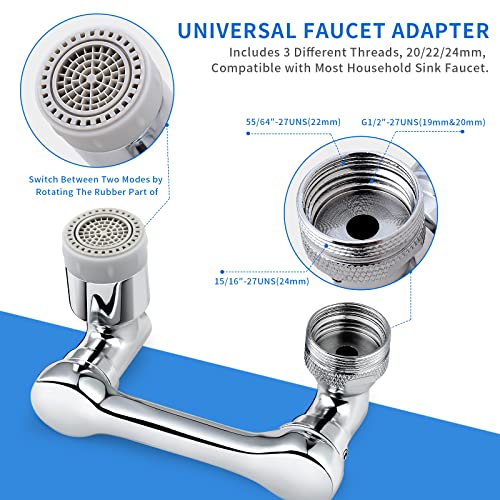 Baotom Faucet Extender For Bathroom Sink, Universal 1080° Robotic Arm Swivel Faucet Aerator, Brass Sink Faucet Attachment With 2 Water Outlet Modes, For Kitchen & Bath Faucet Parts Replacement #TOP2