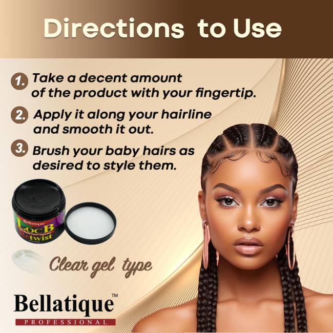 Miniatura 4 de BELLATIQUE Loc B Retwist Loc, Braid, Twist, Edge Gel para cabello natural, relajado, seco, opaco y quebradizo (4 onzas), sin descamación, sin