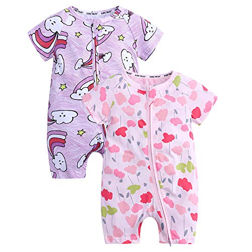 Kids Tales 2-Pack Baby Boys Girls Short Sleeve Cotton Pajamas Infant Graphic Zipper Romper Onesies