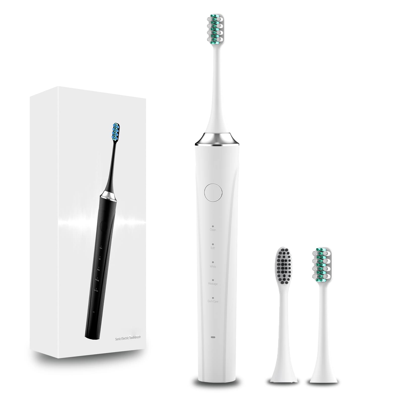 Sonic Electric Toothbrush with 2 Brush Heads, 5 Modes with 2 Minutes Built in Smart Timer, 2H Fast Charge Long Lasting 30 Day, IPX7 Waterproof with Travel Lock Electric Toothbrushes for Adults, Kids