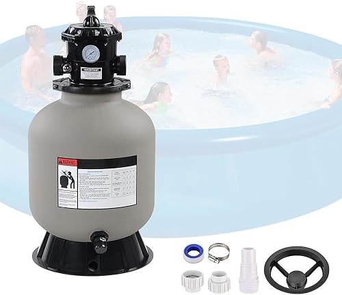 ZeHuoGe Filtro de arena para piscina de 16 en 35 GPM en el suelo y sobre el suelo, válvula de 6 vías, 8 laterales hidráulicamente equilibrados de