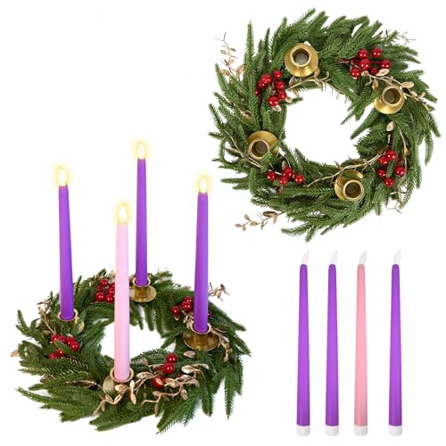 Adventskranz-Kerzenhalter mit 4 flammenlosen Kerzen,...
