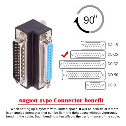Adaptador Ángulo 90° DB25 Pin Macho a Hembra miniatura 6