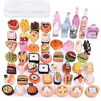 56 PCS Pretend Play Food Set Miniature Food Drinks Toys Role Play Toys Resin Mini Food Toy Kids Kitchen Accessories for Kids Children Toddlers Adults Teenagers Doll House Cooking Games
