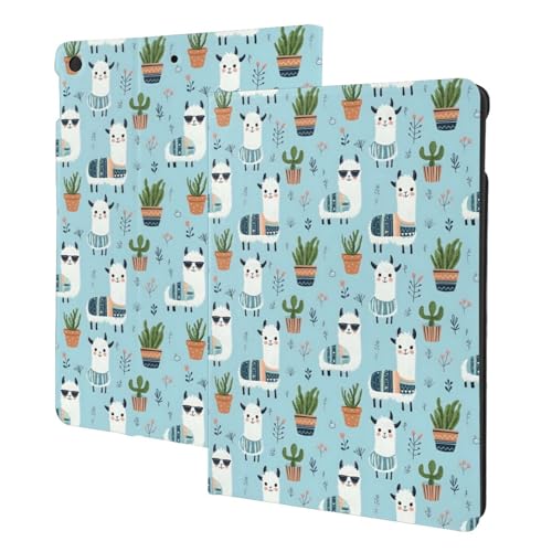 Étui pour iPad 10.2 9e/8e/7e génération, housse folio à motif cactus alpaga