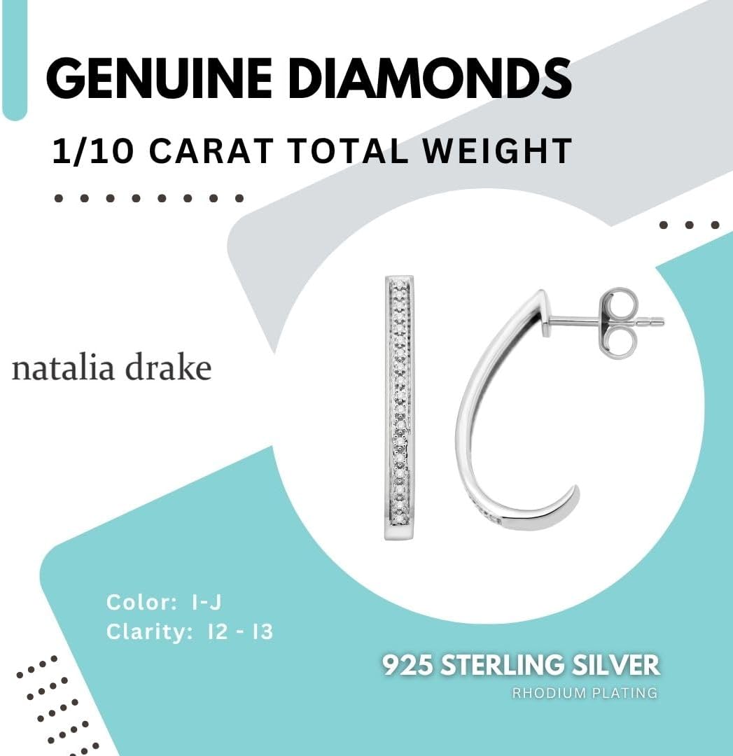NATALIA DRAKE 1/10 Cttw Diamond J Hoop Earrings for Women in Rhodium Plated 925 Sterling Silver - Image 3