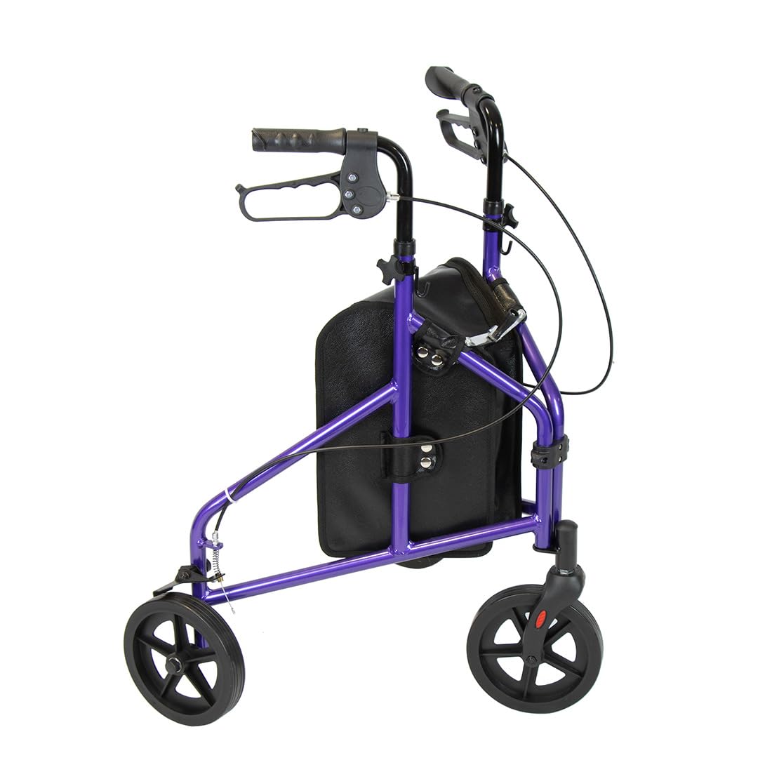 NRS Healthcare 3 Wheel Ultra Lightweight Aluminium Rollator, Folding & Height Adjustable Walking Aid with Bag & Locking Brakes, 4.5kg (9.9lbs) – Purple