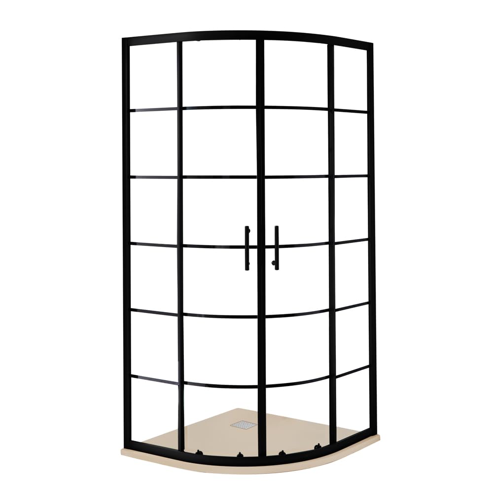 Milano Sand Barq Black Grid Reversible Quadrant Shower Enclosure Tray - 900Mm X 900Mm