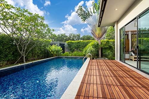 Interlocking Deck Tile (Pack Of 10, 12"X12") Acacia Hardwood Deck Tile, Interlocking Patio Tile In Solid Acacia Wooden Oiled Finish Waterproof All Weather Perfect For Indoor Outdoor(Golden Teak Color) #TOP4