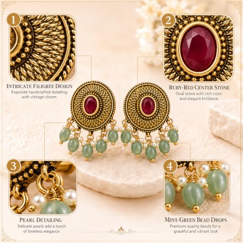 Image of Sayda JewelsGold Plated Antique Traditional Jhumka Earring Indian ethnic Temple design studs Chandbali Style Bridal, Wedding & Festive Jewellery For Women & Girls