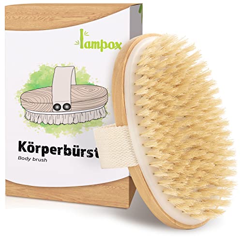 lampox® Trockenbürste – Körperbürste & Massagebürste mit Naturborsten aus Holz | Peeling & Lymph-Massage für weichere Haut | Nachhaltig