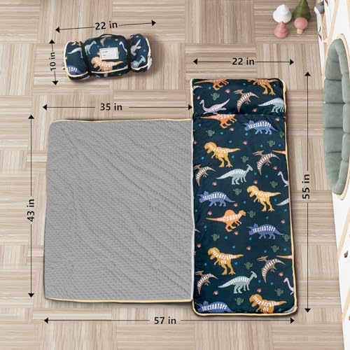 Image of Primlect Toddler Nap Mat Extra Large Thickened 55''x35'', Soft Sleeping Bag with Detachable Minky Blanket and Pillow, Portable for Daycare, Preschool, Kindergarten, Travel, Boys and Girls