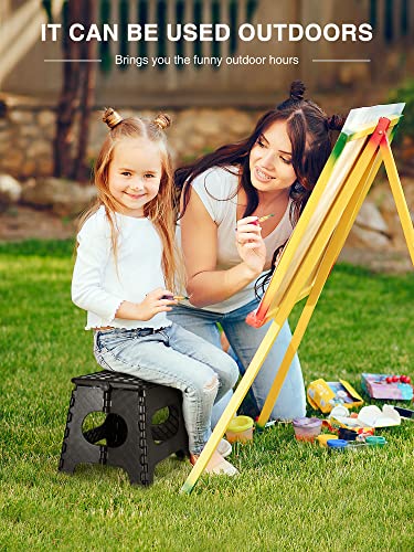 Image of Dyforce Kids Step Stool 11 Inch, 300lbs Folding Step Stool for Adults | Toddler Step stool Black,Anti-slip Heavy Duty with Carry Handle, Lightweight Foldable Stool for Bathroom Kitchen Bedroom