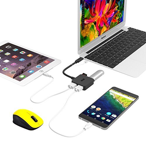 Usb C Hub, Iczi Ultra Slim Thunderbolt 3 Adapter With 4 Port Usb 3.0 Data Converter, For Macbook Pro, Chromebook Pixel, Galaxy S10 S9 Pro, Surface Go, Oneplus, Type-C Laptops-Black #TOP3