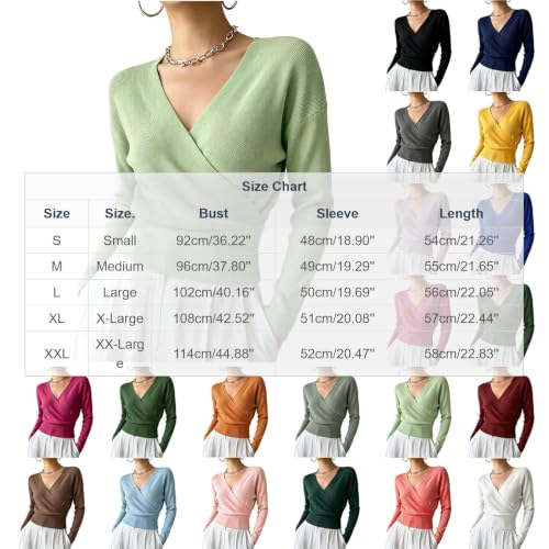 Womens Wrap Sweater Long Sleeve V Neck Slim Knit Tops Fall Winter - image 4