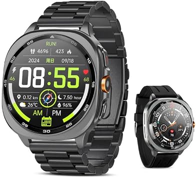 GPS Smart Watch for Men 1.43-inch HD AMOLED 3ATM Waterproof 530mAh Large Battery 100+ Sport Modes Flashlight Answer/Make Calls smart Watch for Android iOS Fitness and Sports Watch 2 Bands