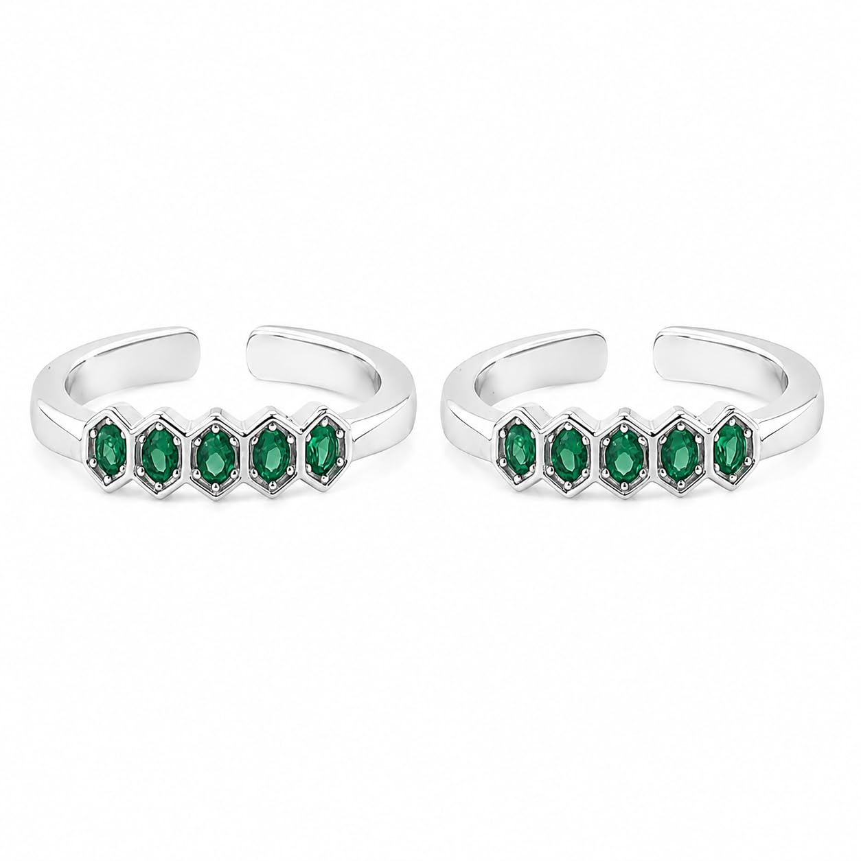 sahiba gems 925 Sterling Silver Designer Toe Rings for Women | Green Flower Zircon Band Bichiya | Pair of 2 | Lightweight & Skin Friendly I Naver Black-picture-15
