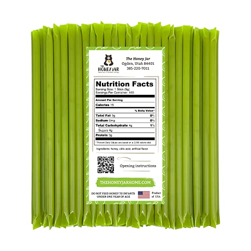 image for The Honey Jar Green Apple Flavored Honey Sticks - Pure Honey Straws Fo
