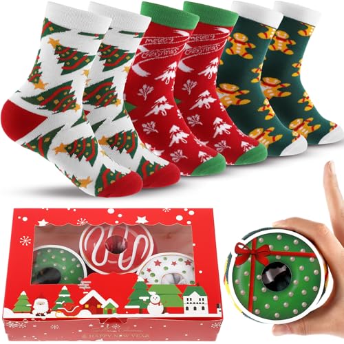 Image of Geyoga Christmas Donut Socks for Women - Funny Cupcake Crew Socks (3 Pairs)