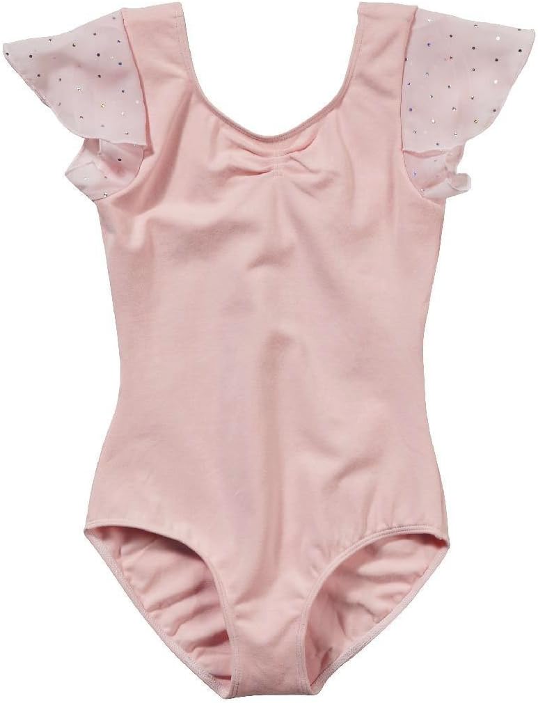 Bloch Dance Girl's Scarlett Flutter Sleeve Leotard with Sequin Dot, Light Pink, Size 2-4