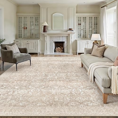 PureCozy Vintage Beige Alfombra Salon 200x300cm Habitacion Lavables en Lavadora Antideslizante Grande Alfombras Sala Dormitorio Comedor Cocina Carpet Pelo Corto Rug