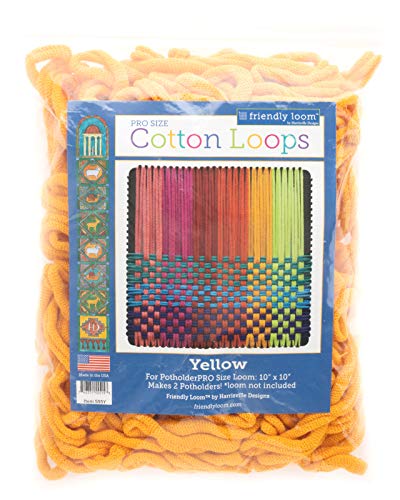 Harrisville Designs Friendly Loom | 10 PRO-Sized Yellow Potholder Weaving Loops | Craft 2 Cotton Potholders