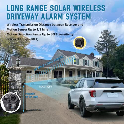 1/2 Mile Long Range Solar Wireless Driveway Alarm System Ip65 Weatherproof Outdoor Motion Detectors&Sensor 120Db Siren Sound Light Security Alert System Monitor&Protect Outdoor/Indoor Property(1R1S) #TOP1