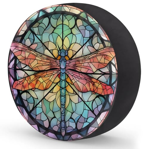 Image of Spare Tire Cover for RV Trailer, Glass Dragonfly Pattern Tire Covers Universal Fit for Travel Trailer Camper Jeep RV SUV Truck Waterproof Wheel Cover (15 inch for Diameter 27 inch - 29 inch),A-789