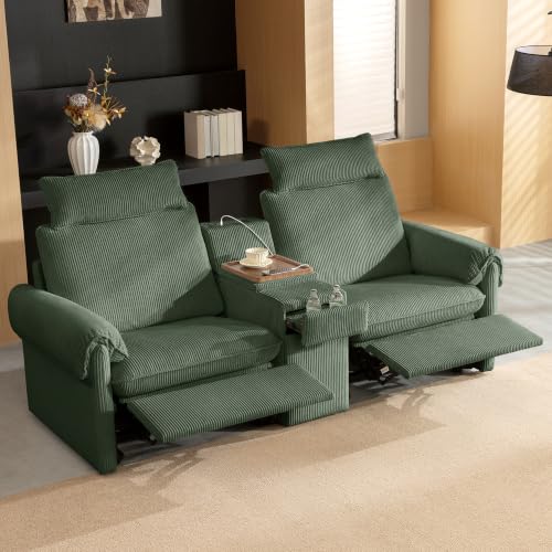Image of CHIC HOUSE 95 inch Modular Power Reclining Loveseat Sofa with Console, Green