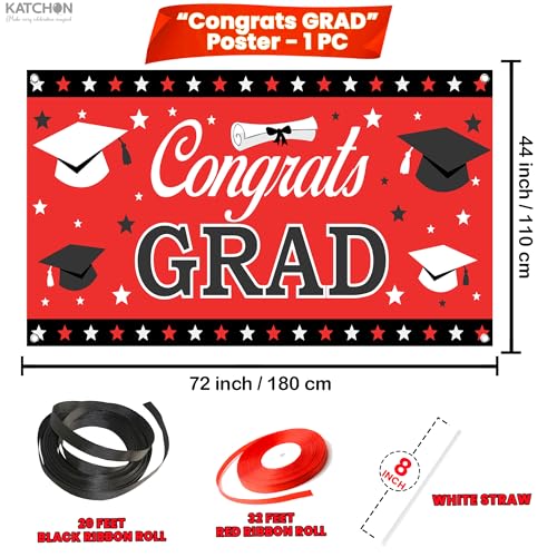 Image of KatchOn, Red and Black Graduation Decorations 2026 Set - Pack of 40 | Black 2026 Balloons, Congrats Grad Banner | Graduation Decorations Class of 2026 Red and Black | 2026 Graduation Party Decorations