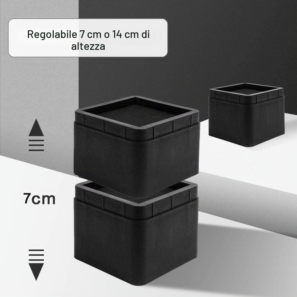 Uping Rialzi per Letto Rialzi per Mobili Alzare Letto Aggiungi Altezze Regolabili di 7 CM o 14 CM (Nero)