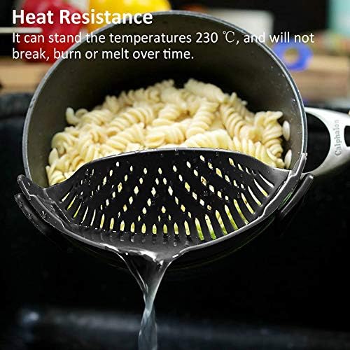 Food Strainers Fine Mesh Strainer 2 PACK, Clip On Colander Rice Strain Sieve Sifter, Hands-Free Heat Resistant Silicone Drainer Filter for Kitchen All Pots Bowls, Vegetable Spaghetti Pasta Ground Beef