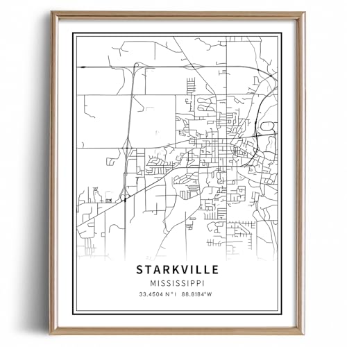 Starkville Mississippi Poster - Minimalist Black White Wall Art - Starkville Street Transit Map Print Picture - Starkville Art Wall Decor - Map Poster of Starkville - Decorative Artwork Souvenir Gift