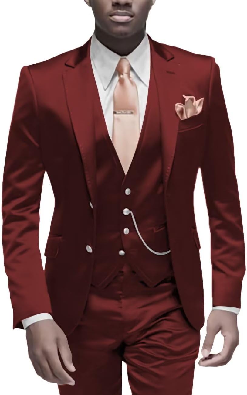 Satin Men Suits Slim Fit 3 Piece Suit for Men Formal Wedding Prom Suits Men Blazer Vest Pants Set