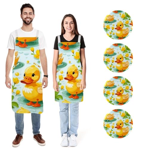 Tablier de cuisine pour homme et femme lot de 2 canard jaune anti taches