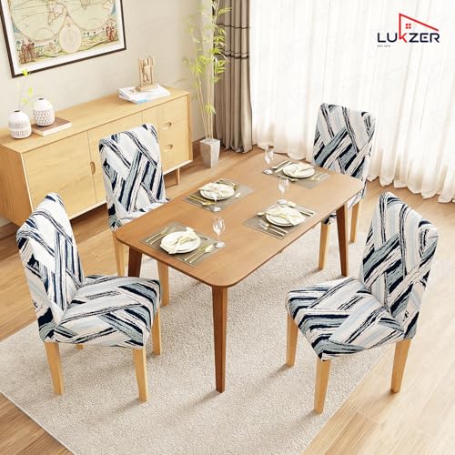 Image of Lukzer 1PC Blue Weave Stretchable Dining Chair Cover | Universal Fit Removable Washable Slipcover | 140 GSM Polyester + Spandex | Elastic Protective Cover for Home & Hotel Chairs Seat Slipcover