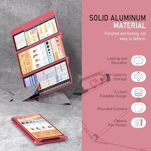 Image of Nursing Clipboard Foldable, Foldable Clipboard w /Nursing Edition Cheat Charts,3 Layers Aluminum, Nurse Clip Board w /Low Profile Clip&Pen Clip Pocket for Students, Nurses and Doctors, Rose