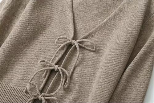 Women Business Formal Lace Up Cropped Casual V Neck Cardigan Vintage Long Sleeve Knitted Outerwear3