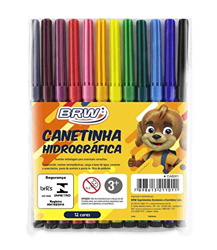 Canetinha Hidrográfica Blister com 12 Cores, BRW