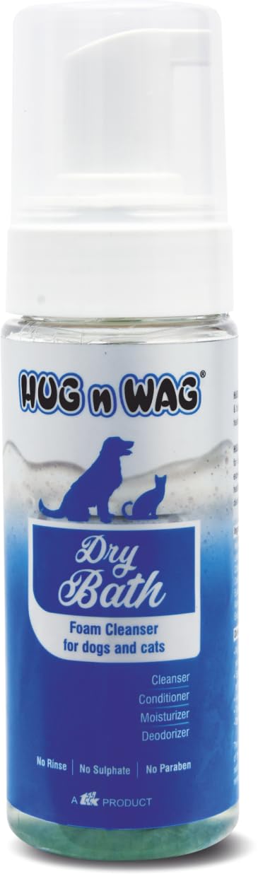 Dry Bath Foam Cleanser for Dogs & Cats | Waterless No-Rinse Pet Shampoo | with Neem, Lemon Grass & Cedarwood Oils | Quick 5-Minute Freshness | Sulphate & Paraben Free (150 ml) | Pack of 1-image-1