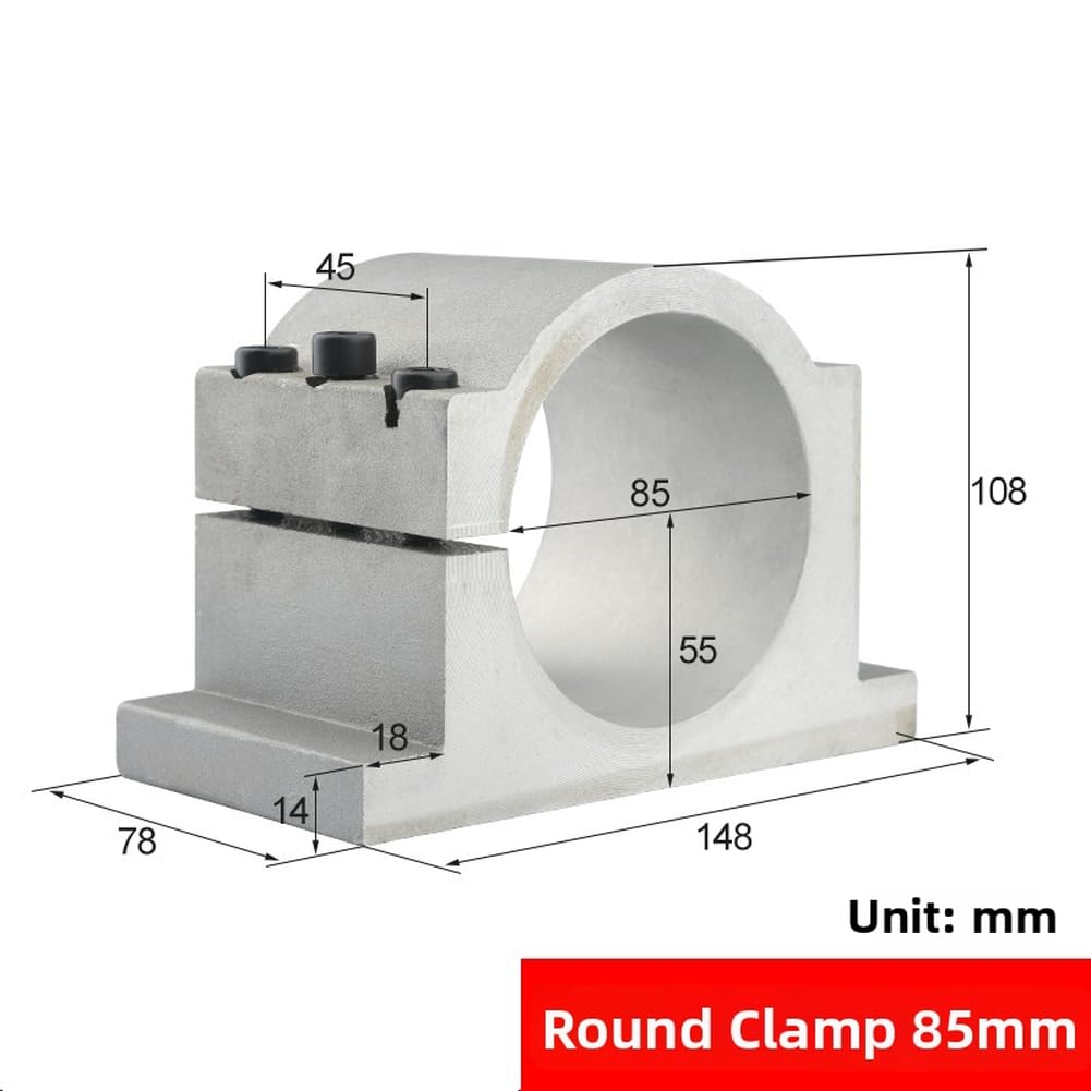 Base fissa in alluminio pressofuso per montaggio motore mandrino, anodizzata per staffa di fissaggio CNC con finitura sabbiata, argento 65 mm