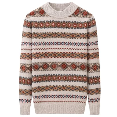 Rivccku Mens Knitted Jumper Crew Neck Sweater 100% Pure Cashmere Knitting Shirt Long Sleeve Ribbed Jumpers Regular